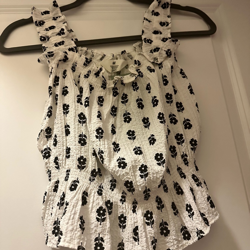 H&M White Smocked Floral Ruffle-Strap Camisole tank size 10